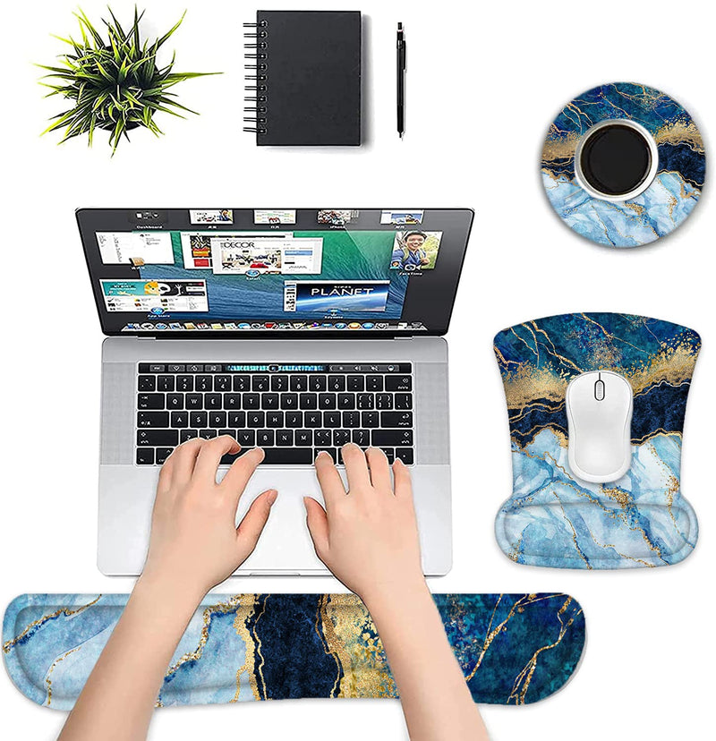 Lateefah Mouse Pad Wrist Support, Keyboard Wrist Rest and Mouse Pad, Memory Foam Wrist Rests for Keyboard and Mouse, Ergonomic Mouse Pad and Keyboard Wrist Support for Gaming, Office & Easy Typing Blue Marble
