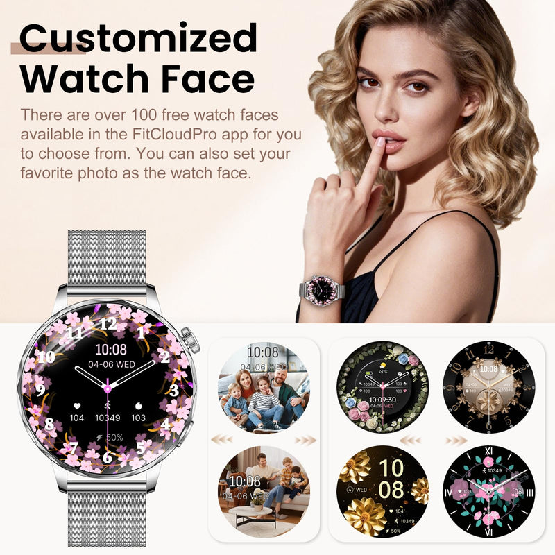 Smart Watches for Women, 1.27'' Smartwatches (Answer/Make Calls) Compatible with iPhone/Android Phones, IP68 Waterproof Fitness Tracker Watch with Sleep Monitor, 100+ Sports Modes (Silver) Silver
