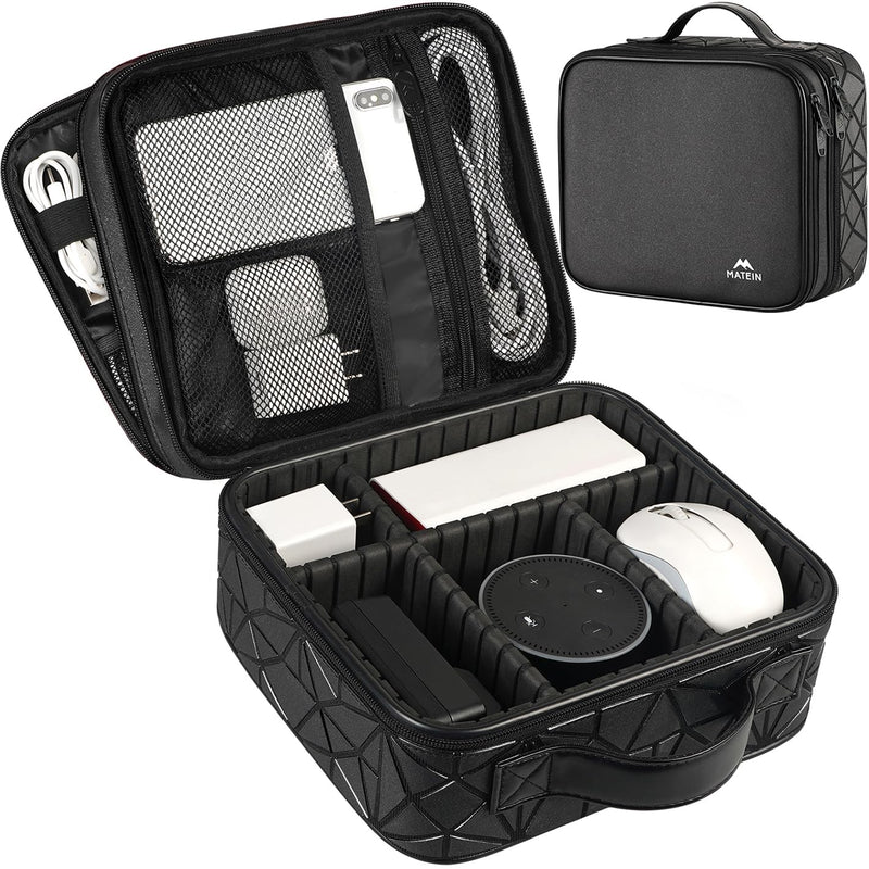 [AUSTRALIA] - MATEIN Cord Organizer Case with Adjustable Divider, DJ Cable File Bag for DJ Gear, Sound Instrument and Music Equipment Accessories, Shockproof Portable Double Layer Cord Bags, Black Large 