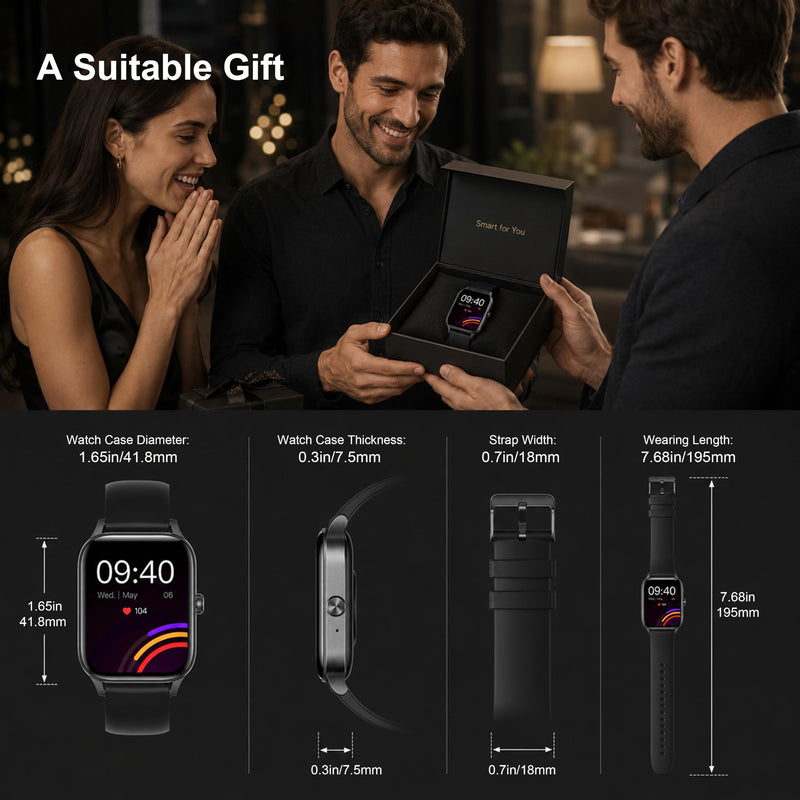 Smart Watch for Men Women (Answer/Make Calls) 1.85" HD Step Activity Black | Fitness Tracker Smartwatchr for Android iPhone Phones with Heart Rate/SpO2/Sleep Monitor, 120+ Sports Modes IP68 Waterproof