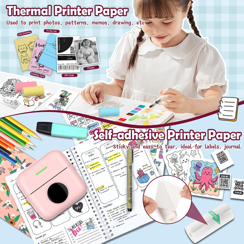 9 Rolls Mini Thermal Printer Paper Thermal Printer Sticker Paper for M02/T02 Sticker Photo Printer and other Mini Pocket Printer (9) 9
