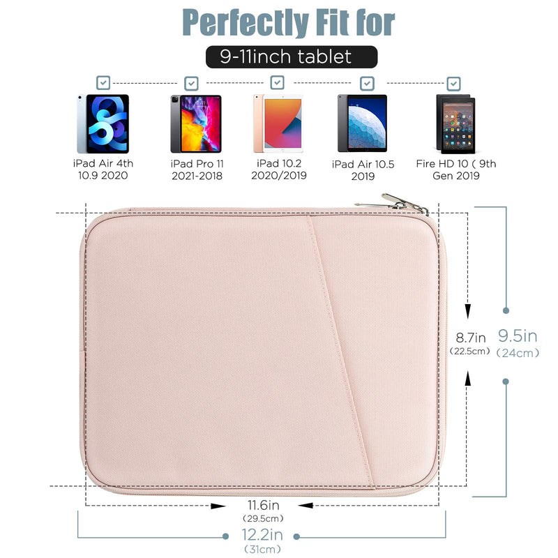TiMOVO 9-11" Tablet Sleeve for iPad 10.2 2021-2019, iPad 10th Generation 2022, iPad Air 5/4 10.9, iPad Pro 11 2022-2018, Galaxy Tab S9/S8/A8/A7 2023, Protective Case with Pocket, Pink 9-11 Inch