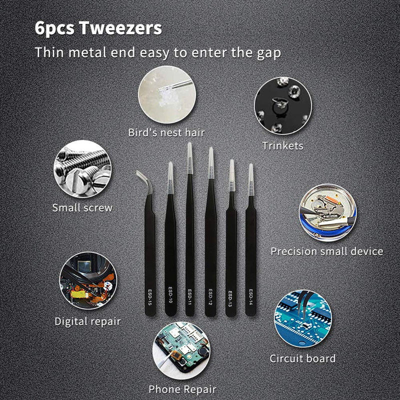 17 in 1 Electronics Repair Tools Opening Pry Tool Kit with Dual Ends Metal Spudgers and Black Tweezers for iPad Tablets Laptop Electronics Device Mobile Phone