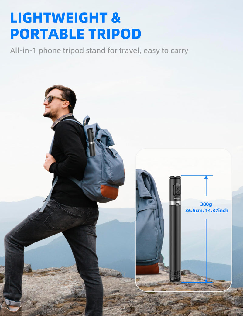 72" Cell Phone Selfie Stick Tripod, Aluminum Phone Tripod All-in-1 with Integrated Remote, Portable Extendable Smartphone Tripod Stand Lightweight Travel Tripod Compatible with iPhone 15/14/13/Android