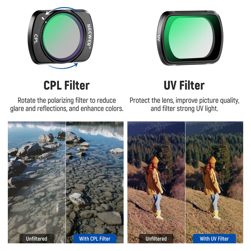 NEEWER Magnetic ND/CPL Filter Set Compatible with DJI OSMO Pocket 3, 6 Pack UV CPL ND16/PL ND32/PL ND64/PL ND256/PL Polarizing and Neutral Density Filters, Multi Coated HD Optical Glass/Aluminum Frame
