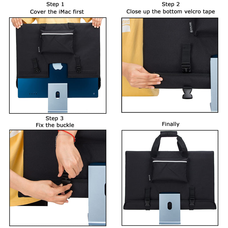 KISLANE Travel Carrying Case for 24'' iMac Desktop Computer, Protective Storage Bag for iMac Monitor Dust Cover with Carry Handle for 24 inch iMac Screen and Accessories (Black) Black