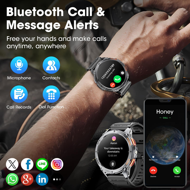 Military Smart Watches for Men with GPS, 1.43" AMOLED Bluetooth Call Smartwatch with LED Flashlight, Smart Watch for Android iOS, IP68 Waterproof Fitness Tracker with Heart Rate (Black) Black