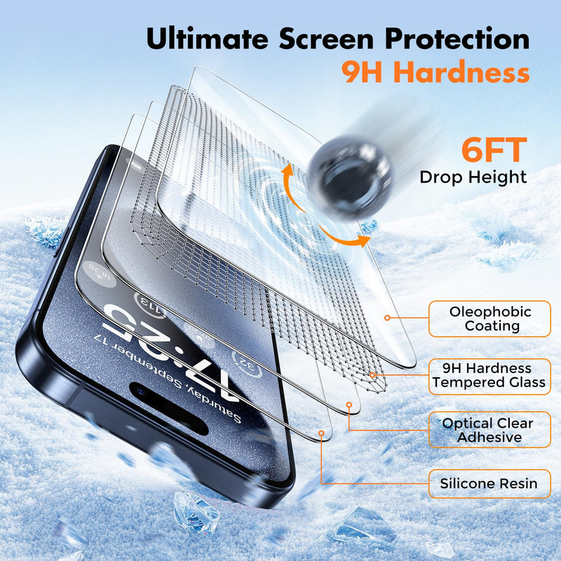 UNBREAKcable Shatterproof Tempered Glass Screen Protector for iPhone 15 Pro Max [3-Pack][Easy Installation Frame] [9H Hardness] [99.99% HD Clear] [Bubble Free] for Apple 6.7” iPhone 15 Pro Max-6.7 Inch