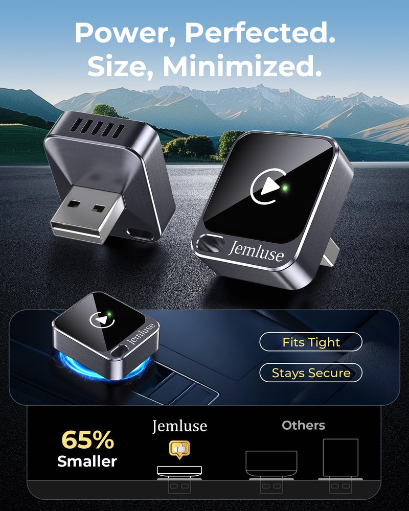 Jemluse Wireless CarPlay Adapter for Apple - Mini Size, Fast Stable Connection Convert Wired to Wireless Car Play Dongle for iPhone iOS 10+, Plug & Play for Cars from 2016+ w/USB-C (Grey) Grey