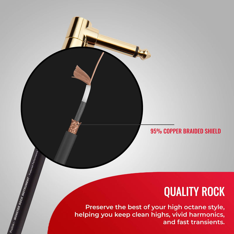 Monster Prolink Rock Instrument Cable - 8 in Right Angle to Right Angle for Electric Guitar - 95% Copper Braided Shielded