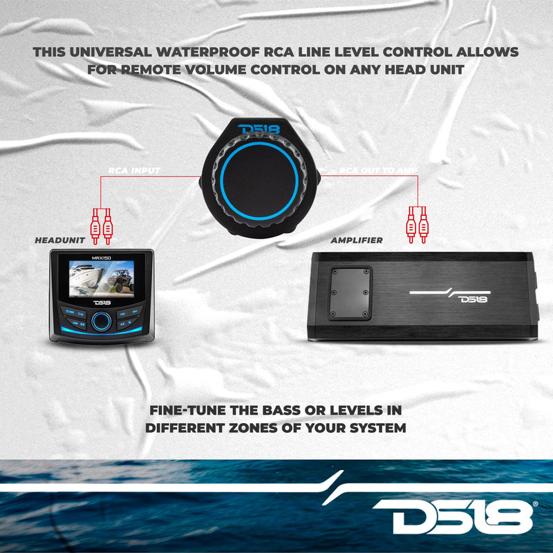 DS18 MBKR Marine Bass Knob Remote Gain/Volume - Compatible with Any Source Unit - Bass Knob Level Controller - Universal RCA Line Level Control Waterproof Design for All Audio Applications