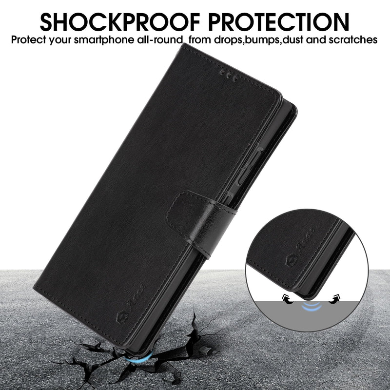 Arae Case for Samsung Galaxy S24 Ultra 5G Wallet Case Flip Cover with Card Holder,Faux Leather Galaxy S24 Ultra 6.8 inch Case Wallet for Women and Men with Kickstand Wristlet Strap,Black S24 Ultra-6.8 inch Black