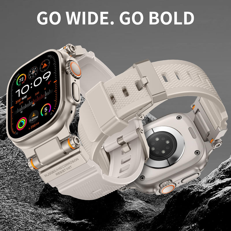 Rubber Band Compatible with Apple Watch Band 49/46/45/44/42mm, Black/Titanium and Starlight/Titanium