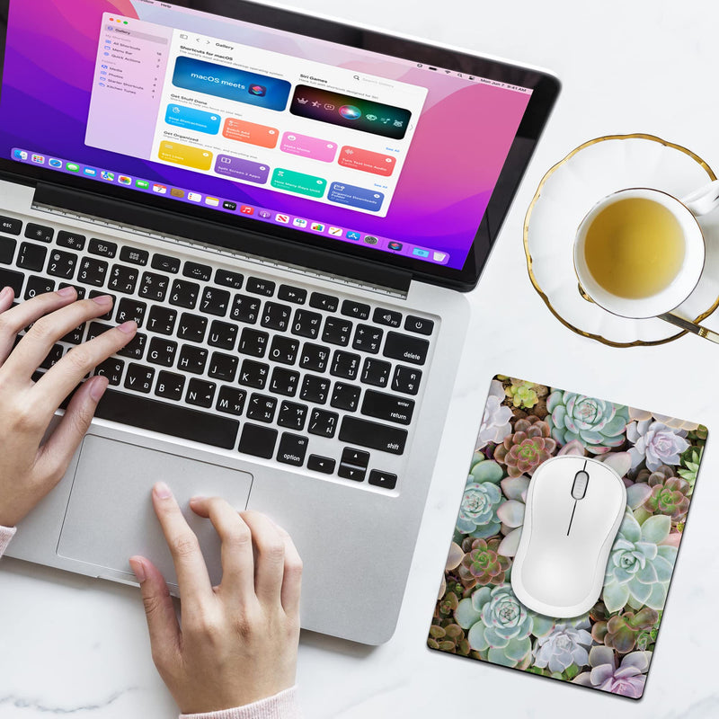 Cyanbone Small Mouse Pad Cute, Mini Mouse Pads for Wireless Mouse and Laptop, Travel Mousepad with Designs - Pretty Succulent, Portable Mousepads - 5.5 x 7 in, Computer Accessories for Women Small - 5.5"x7" Pretty Succulents