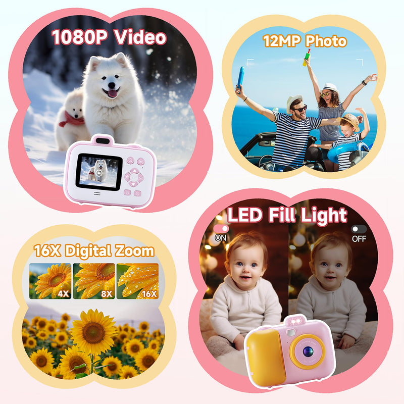 Kids Camera Instant Print for Girls Boys Age 3-12 Kids Toys, YEEHAO 12MP 1080P Kids Digital Cameras Christmas Birthday Gifts for 4 5 6 7 8 9 10 Year Old Girls, Toddler Camera Girls Toys