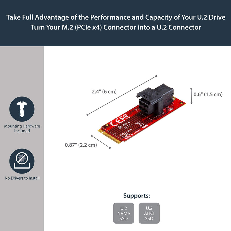 StarTech.com U.2 to M.2 Adapter - for 1 x U.2 PCIe NVMe SSD - M.2 PCIe x4 Host Interface - U.2 SSD - M.2 PCIe Adapter - U.2 Drive (M2E4SFF8643)