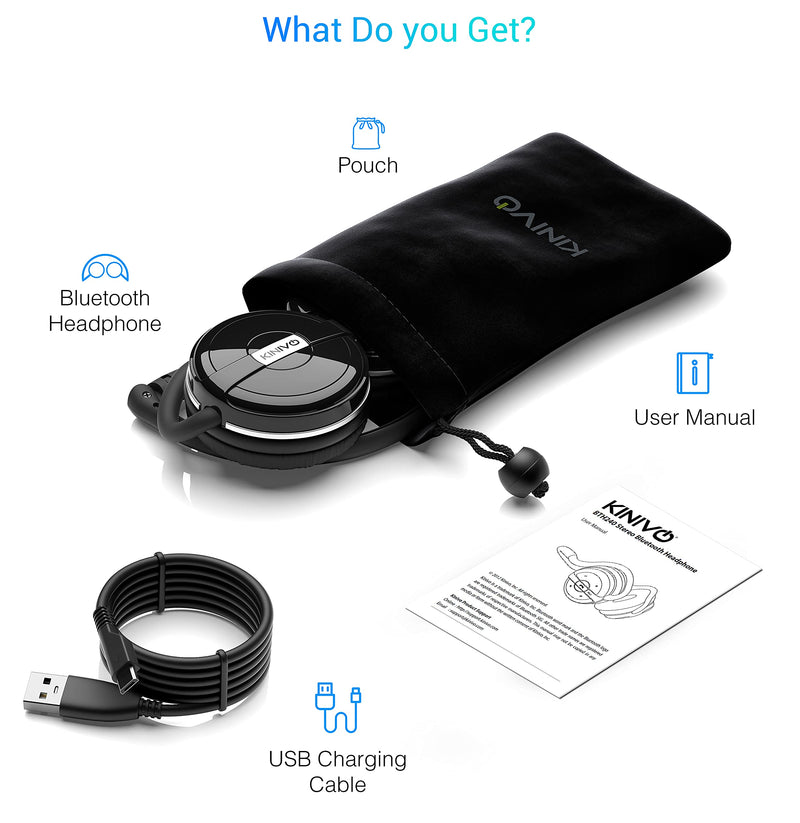 Kinivo BTH240 Bluetooth Headphones On-Ear, Wireless Music, Calling, Mic | Sports Running Headphones (Hands-Free Calling, Built-in Mic, Foldable, Travel Bag) Bluetooth Headset for running gym workout