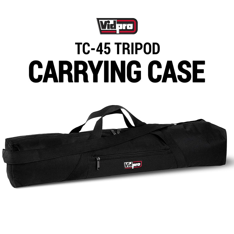Vidpro TC-45 Tripod Carrying Case - Heavy Duty Nylon Bag with Shoulder Straps and Handles - Compact Case with Full Length Zippered Closure Plus External Pocket Fits Tripod with Head up to 45 Inches 45" Long
