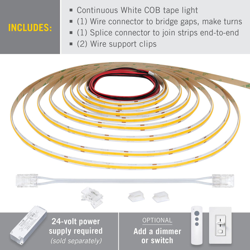 Armacost Lighting RibbonFlex Pro 24V White COB LED Strip Light Tape 2700K, 315 Lumens/Ft, 2.5M 172110 315 lm/ft Warm White 2700K 8.2 ft
