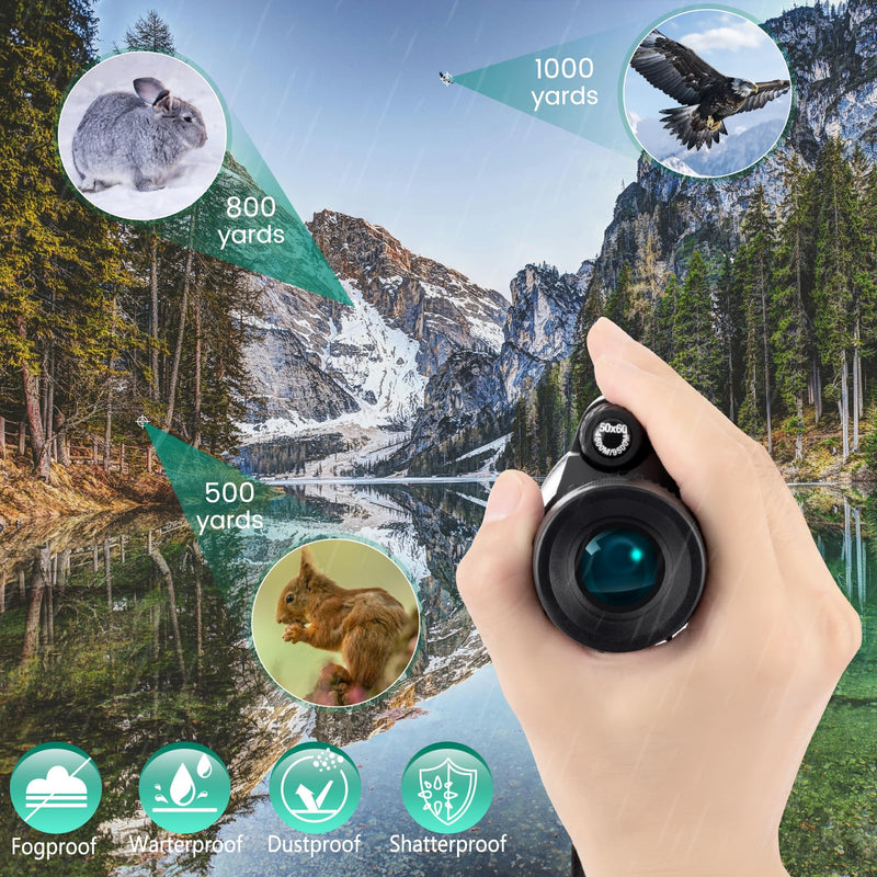 [AUSTRALIA] - 12x50 Monoculars for Adults High Powered, Monocular Compact with BAK4 Prism and FMC Lens, Clear Field of View, Monocular Telescope for Smartphone, Lightweight Monocular for Birdwatching Sports Travel 