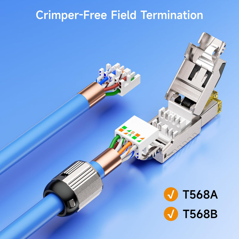 Cable Matters 40Gbps 6-Pack Tool Free Shielded RJ45 Cat 8 Termination Plug | Cat8 Field Termination Plug, Cat 8 Connector, Cat8 Plug