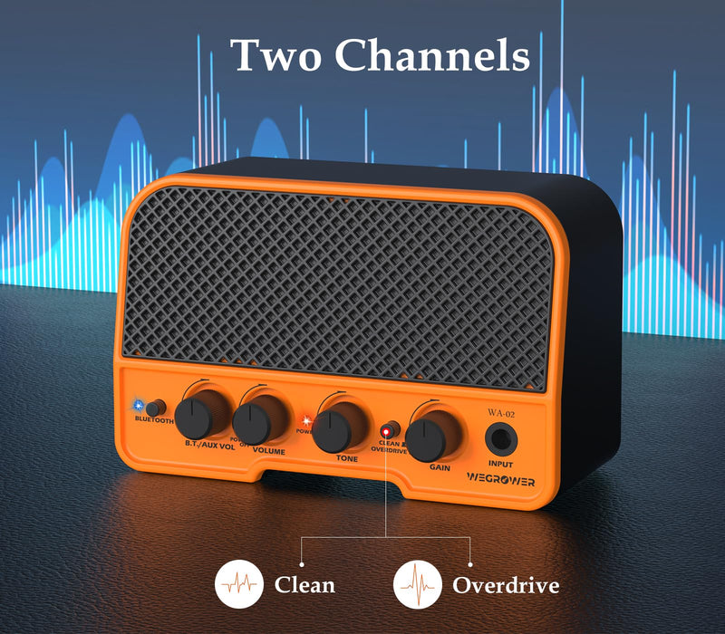 Electric Guitar Amp, Bluetooth 5W Rechargeable Amplifier, Clean &Overdrive Effects 2 Channels with Headphone Output, Small Guitar Amp for Electric Guitars