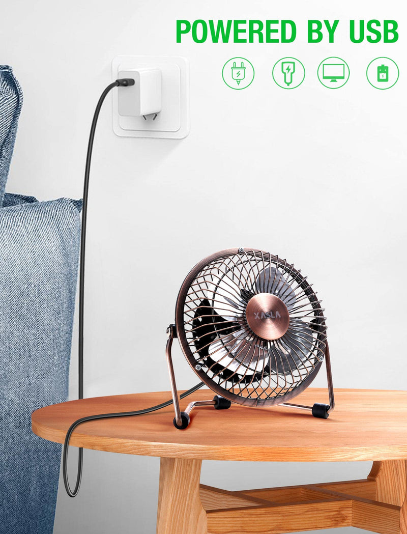 4 Inch Small USB Desk Fan, Mini Quiet Fan with Metal Construction & Strong Airflow & 360°Adjustable Tilt Angle, Personal Cooling Fan for Desktop Office (Bronze) 1 Bronze