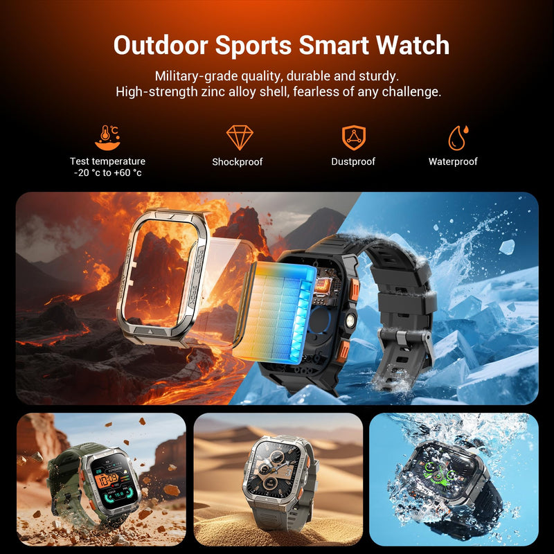 Military Smart Watches for Men (Answer/Make Calls),1.91"Fitness Smart Watch for Android and iPhone, GPS Fitness Trackers Watch with Flashlight/Heart Rate/Sleep/100+ Sport Modes/AI, Mens New Year Gift