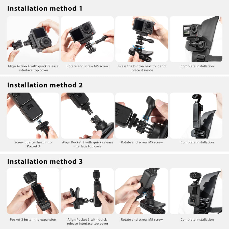 STARTRC OSMO Pocket 3 360° Rotation Backpack Clip Mount Shoulder Strap Accessories for DJI Pocket 3/OSMO Pockt/Action Cameras