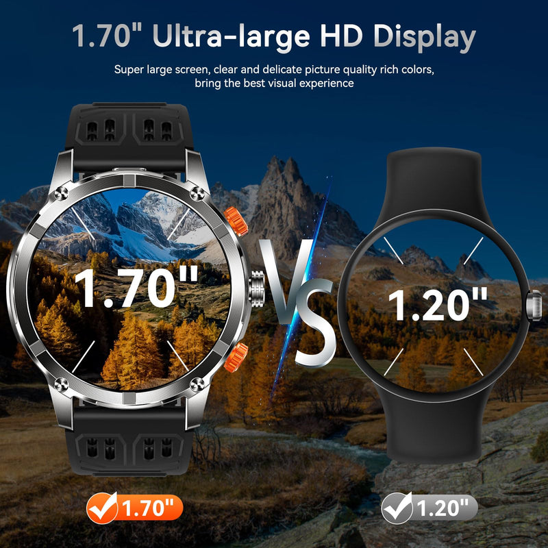 Military Smart Watch for Men(Make/Answer Call) with LED Flashlight 1.7" HD | Fitness Watch 530mAh Battery, Outdoor Sport Rugged Smartwatch with Activity Tracker Compatible with Android & iPhone Phone