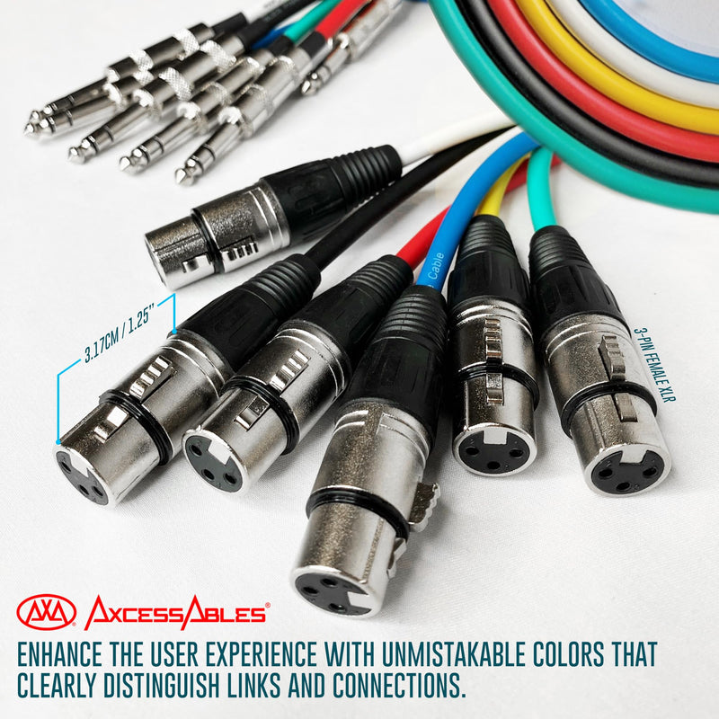 [AUSTRALIA] - AxcessAbles XLR Female to 1/4" TRS Balanced 15ft Speaker Color Cable Pack | Balanced Speaker, Microphone Snake Cords (15ft - 6 Pack) XLR Female to 1/4 TRS 