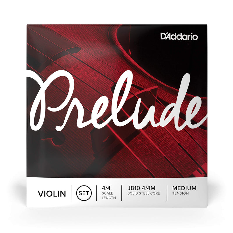 D'Addario Prelude Violin String Set, 4/4 Scale, Medium Tension – J810 4/4M - Solid Steel Core, Warm Tone, Economical and Durable – Educator’s Choice for Student Strings – 1 Set Full Set