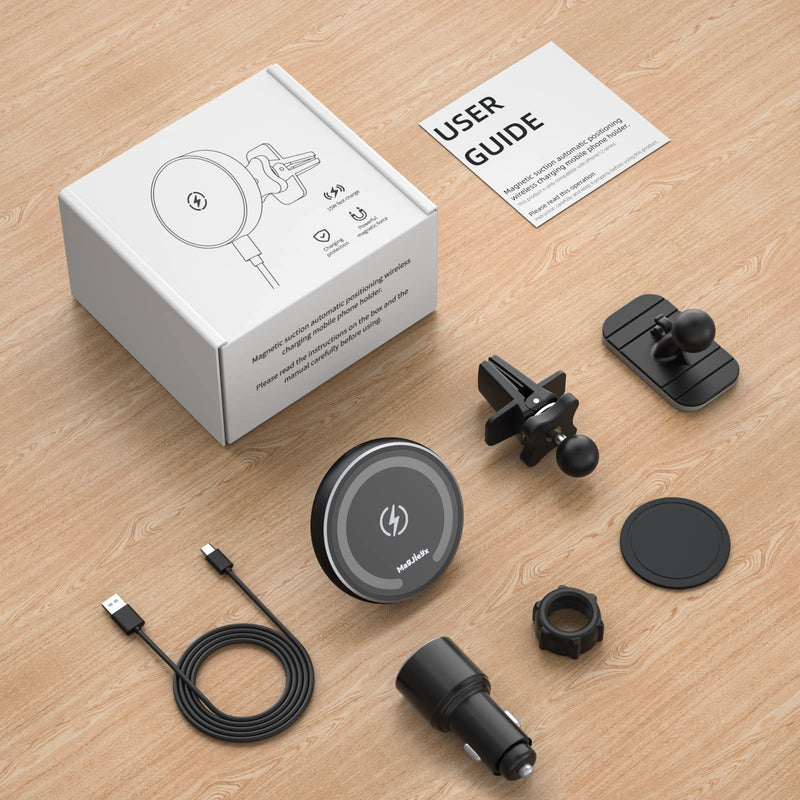MAGJIEYX for Magsafe Car Mount Charger for Magnetic Wireless Charging for iPhone12/13/14/15/16Pro,Pro Max,Plus,Mini,Vent&Dashboard Strong Magnets Phone Holder with Fast 36W QC 3.0 Adapter(Dark Black)