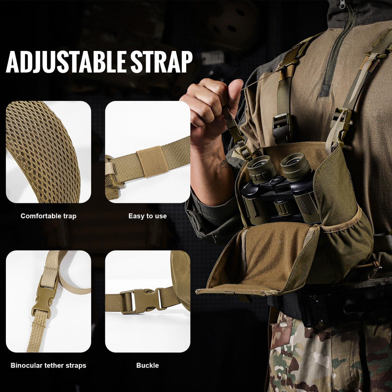 VISMIX Binocular Harness, Adjustable Binocular Harness Chest Pack with Rain Cover for Hunting Hiking Shooting Coyote Brown Large