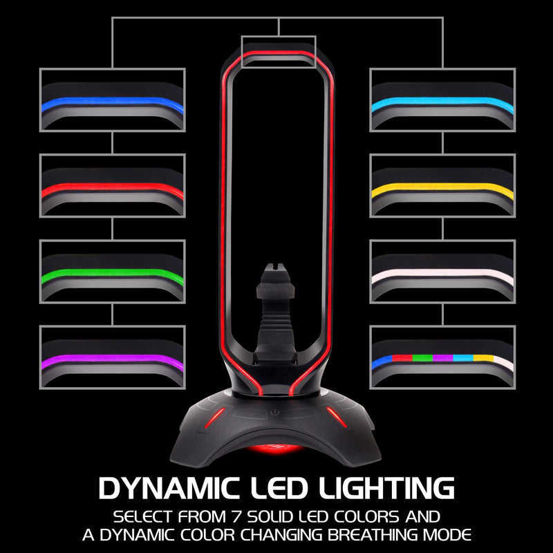 ENHANCE Gaming Headset Stand - LED Headphone Stand with Mouse Bungee and 2 Port USB Hub - 7 RGB Colors + Color Changing Mode, Headset Holder, Mouse Bungee 3-in-1 Gaming Desktop Accessory