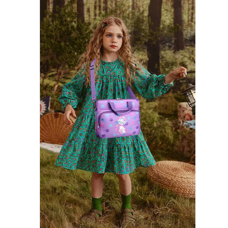 Octsky Tablet Sleeve Bag Kids Tablet Carrying Sleeve Bag 12.5 Inch Tablet Protective Bag with Shoulder Strap, Soft Lining Cat Purple