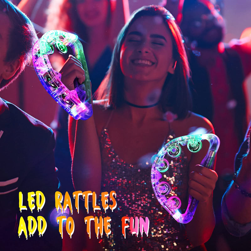 Sumind 6 Pieces Large LED Light up Tambourine 8.6 x 5.3 Inch Handheld Musical Flashing Tambourine Glow in The Dark Party Supplies for Adults Halloween Wedding Favors