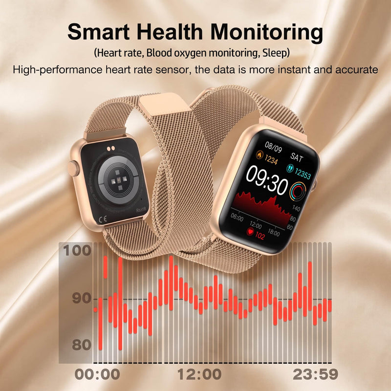 Smart Watches for Women Blood Pressure, 1.9" HD Full Touch Screen, Fitness Tracker with Heart Rate Blood Oxygen Sleep Monitor, IP67 Waterproof Smartwatch, 123 Sports Fitness Tracker for Android iOS Rose Gold