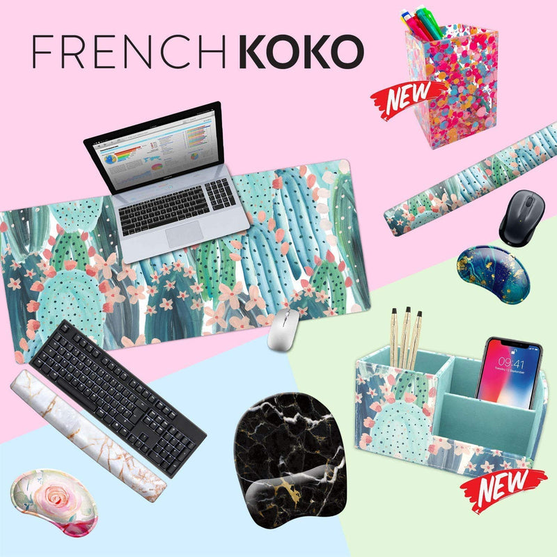 French Koko Large Mouse Pad, Long Desk Mat Keyboard Pad Desktop Accessories Home School College Decor Supplies Pretty Mousepad Big Computer Office Essentials Women Girls XL Cute Pink Blue Cutesy Glam 30" x 15"