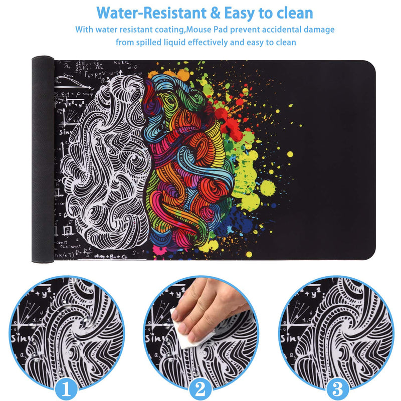 iCasso Extended Gaming Mouse Pad (35.4x15.7 in), Large Non-Slip Rubber Base Mousepad with Stitched Edges, Waterproof Keyboard Mouse Mat Desk Pad for Work, Game, Office, Home - Left and Right Brain