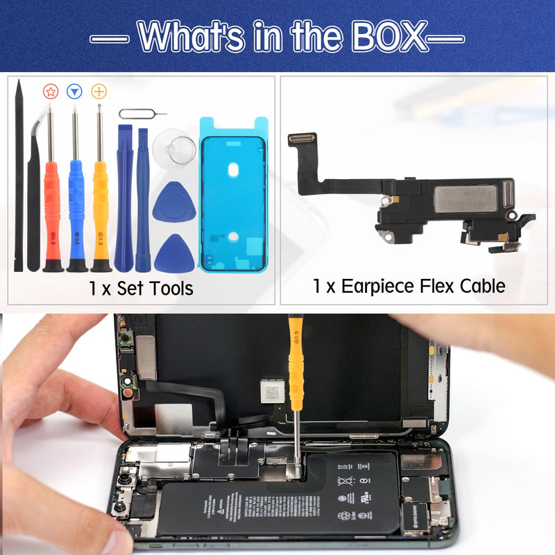 Earpiece Speaker for iPhone 12 Ear Speaker Replacement for iPhone 12 Pro Speaker Replacement Light Proximity Sensor Flex Cable Earphone Speaker Assembly with Repair Tools Black-12/12 PRO