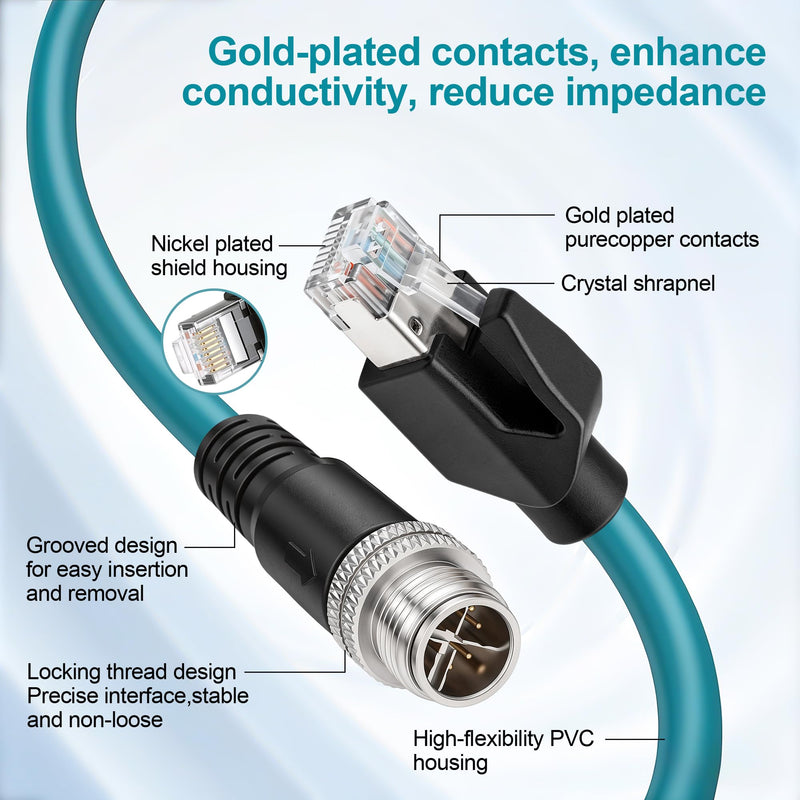 SZRMCC M12 Ethernet GigE Vision Cable Cat7e for Cognex in-Sight 3D L4000 DataMan 470 262 Reader Basler Luxonis Oak-D Pro PoE, M12 8 Pin X-Coded to RJ45-26ft Straight 8pin X-code Blue 8m