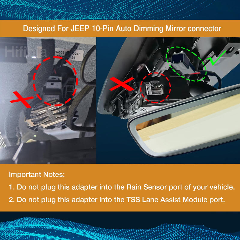 Dash Cam Power Adapte (10-Pin Type D) for Jeep/Dodge/RAM/Chrysler 2019+, Connects to Rearview Mirror Plug & Play, Built-in USB Power Source, Easy to Install.