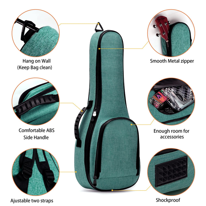 Deviser ukulele case Backpack 12MM Thick Padding ABS Handles uke case 26/27 inch Tenor ukulele gig bag with 3 Felts Picks Sea Blue 26/27 Inch Tenor uke gig bag