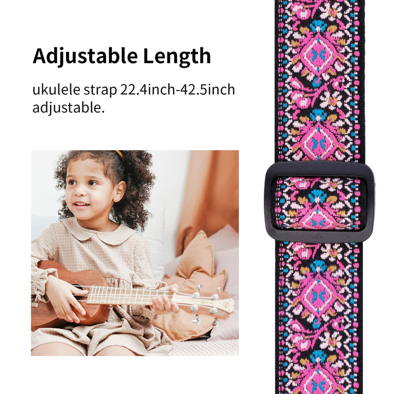 BestSounds Ukulele Strap, Jacquard Weave Adjustable Uke Mandolin Shoulder Straps for Adult & Kids, Ukulele Button Accessories Pink
