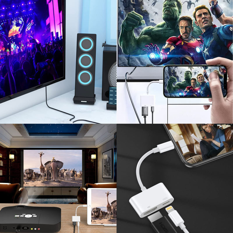[Apple MFi Certified] Lightning to HDMI Adapter for iPhone, Digital AV Audio Dongle,1080P Sync Screen Cable with Lightning Charging Port for iPhone, iPad to TV/Projector/Monitor Need Power Supply Whtie