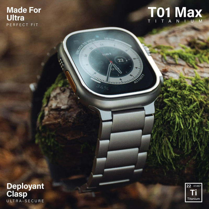 KORDIZ Titanium Watch Band T01 Max - Fits Apple Watch ULTRA 3 & ULTRA 2/1 (49mm) - Adjustable Titanium Apple Watch Band with Secure Clasp - Premium Color Matching Band (T01 Max | ULTRA Silver) T01 Max | Natural Titanium