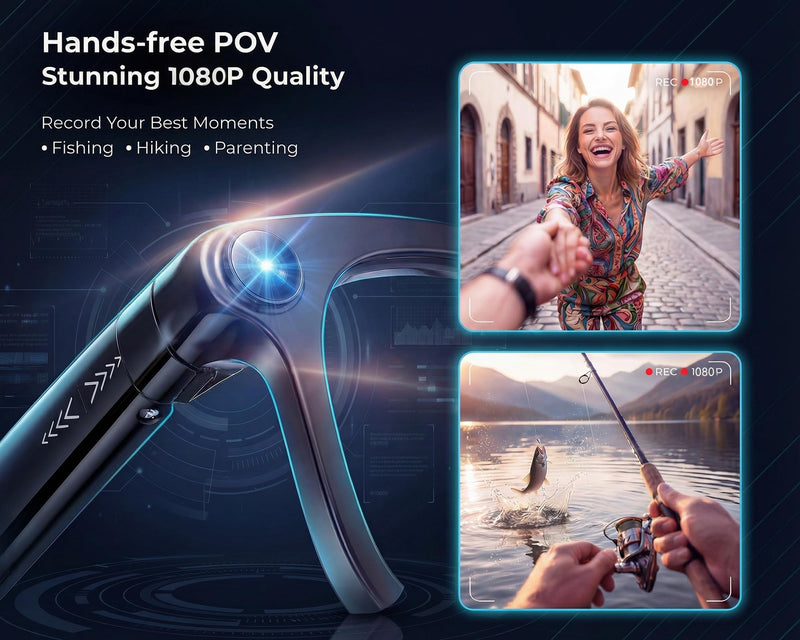 Camera Glasses Video Recording 1080P HD for Fishing, Smart AI Assistant