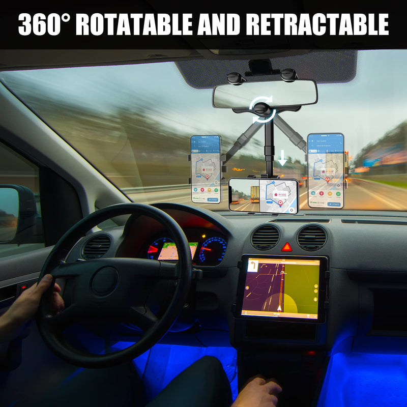 SXhyf Rear View Mirror Phone Holder, 2023 Rotatable and Retractable, Universal Mount, Cell Car Fit for iPhone 11 12 13 14 Pro Max Samsung All Phone