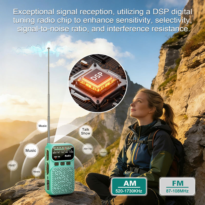 [AUSTRALIA] - Goodes Portable Radio AM FM, Pocket Radio with Flashlight, Tuning Knob, TF Card Slot and Headphone Jack, 3AA Battery Operated or Plug in Wall, Transistor Radios for Gift, Family, Elder (Blue) 